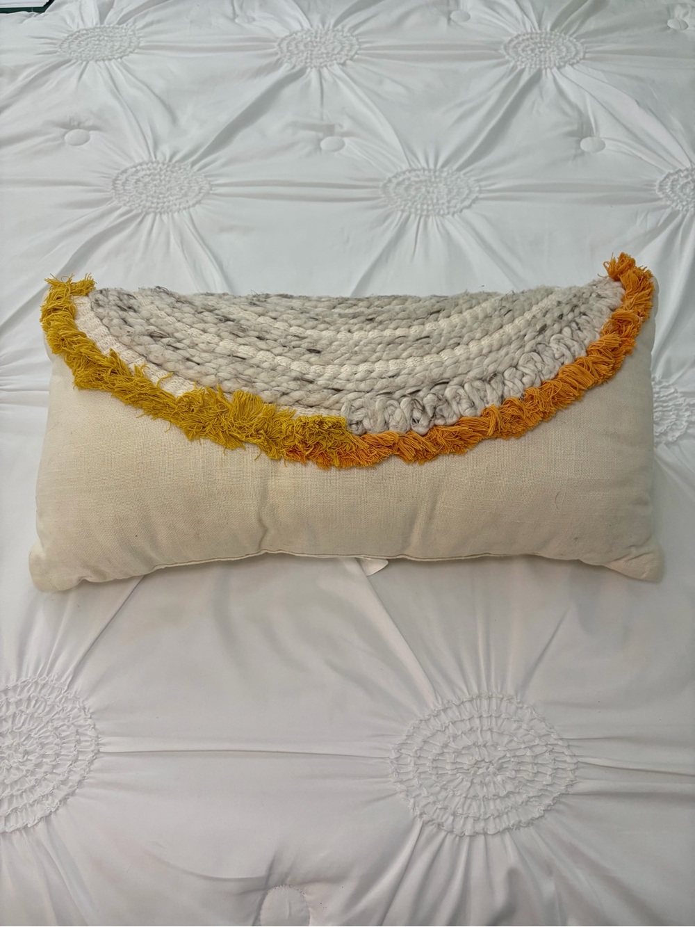 Opalhouse Bohemian Neutral Grey Gold & Yellow Fringe Accent Pillow 21 x 12